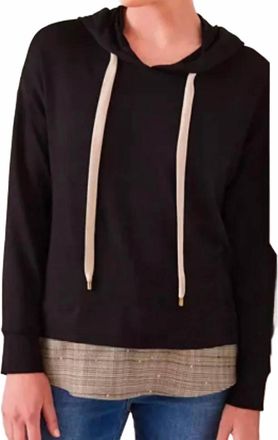 Karen Kane Charli Contrast Embellished Hem Hoodie In Black And Dark Tan