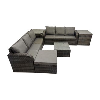 Fimous Rattan Garden Outdoor Furniture Set with Big Stool 2 Side Table in Dark Grey