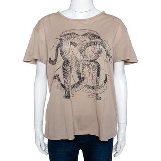 Roberto Cavalli Brown Logo Print Cotton Pique T-Shirt