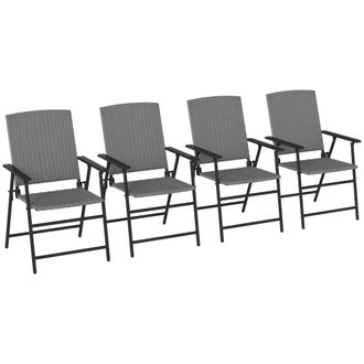 OUTSUNNY 4pcs Rattan Chair Foldable Garden Furniture W/ Armrest Grey - 4 Piece | TJ Hughes