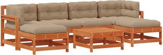 vidaXL Conjunto De Sof&aacute;s De Jard&iacute;n 7 Pcs Marr&oacute;n Cera Pino Macizo Vidaxl
