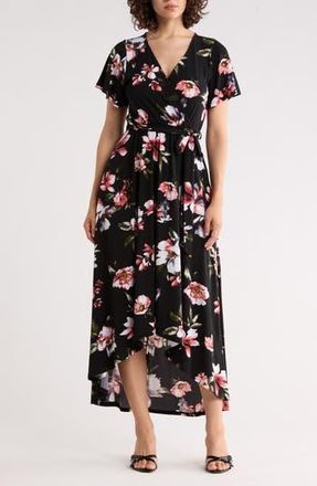 West K Flutter Sleeve High-Low Dress in Black Floral at Nordstrom Rack, Size X-Small