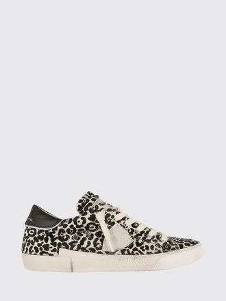 Philippe Model Low-Top Sneakers in Calf Leather and Fabric with Glitter Inserts