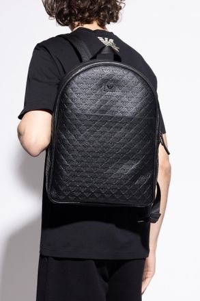 Emporio Armani Monogram Backpack, Mens, Black