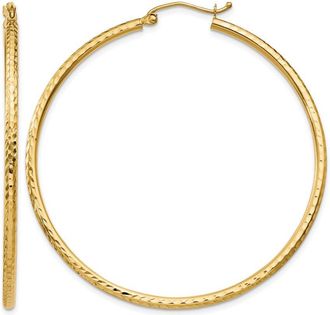 Diamond2Deal 14k Yellow Gold Diamond-cut 2x50mm Round Tube Hoop Earrings