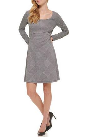 Tommy Hilfiger Diamond Checker Fit & Flare Dress in Black/Ivory at Nordstrom Rack, Size 12