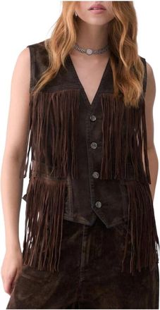 Liu Jo Gilet met franjes - Dames - Gillet - Bruin - M - Katoen - Kostuums