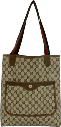 Gucci Brown Green Red Color Leather Pvc Handbag Tote Bag (Pre-Owned)