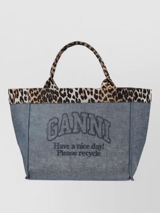 Ganni logo tote bag leopard trim handles