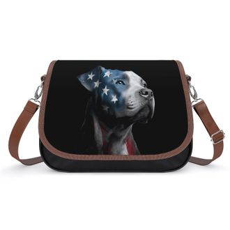 Generic Pitbull1 Dog in U.S. Flag Fashion Womens Crossbody Bags Novelty Handbag Shoulder Bag Purse