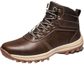 Generic Snow Boots Mens Fur Plush Snow Boots Waterproof Winter Shoes For Men High Top Outdoor Boots Shoes(Dark Brown,45)