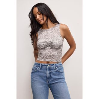 Good American Womens Slinky Jersey Ruched Tank Top | Ssp Print, Size Medium | Good American by Khlo&Egrave; Kardashian