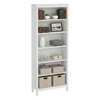 Dmora Dmora - Estante Para Libros Mariette, Estante De Oficina, Porta Libros M&oacute;vil, Biblioteca, 78x33 H199 Cm, Blanco