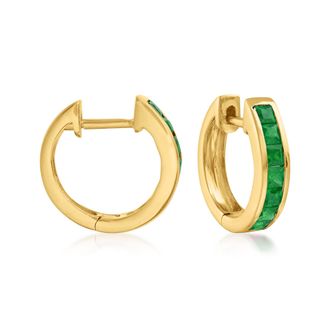 Ross-Simons Square-Cut Emerald Huggie Hoop Earrings in 14kt Yellow Gold