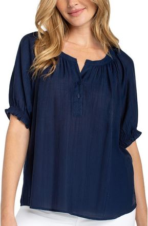 Liverpool Crinkled Puff Sleeve Top in Navy at Nordstrom, Size X-Large P