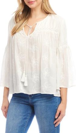 Karen Kane Embroidered Flare Sleeve Peasant Top in Off White at Nordstrom, Size Medium