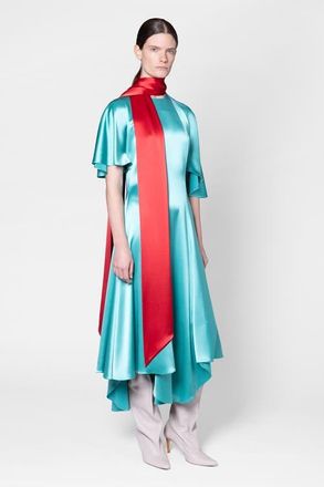 Roksanda Ilincic A-line Wren Dress With Contrast Scarf in Aqua/rouge at Nordstrom, Size 10