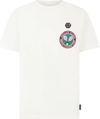 Philipp Plein Ronde Hals T-Shirt Patch Tennis - Heren - T-shirts - Wit - XS - Katoen - Tops