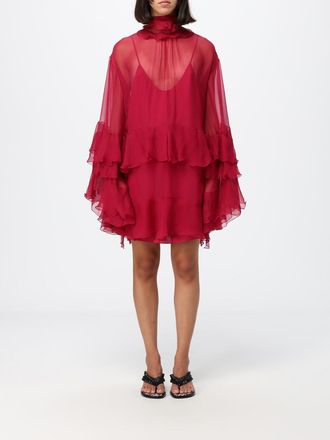 Chlo&eacute; Mini abito in seta con collo alto e maniche lunghe con rouches