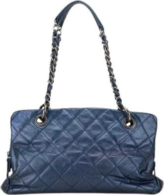 Chanel Pre-owned Quilted Caviar Leather Tote - Dames - Vintage Schoudertas - Blauw - ONE Size - Leer - Vintage