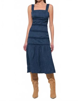 Adelyn Rae Sable Tiered Lace Insert Midi Dress In Navy