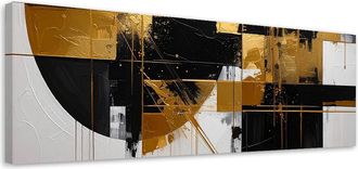Feeby Cuadro Sobre Lienzo, Abstracci&oacute;n Geom&eacute;trica Acentos Dorados, 120x40