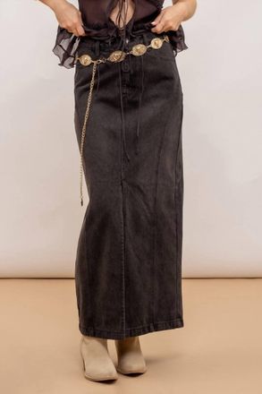 Blu Pepper Panel Denim Midi Skirt In Black