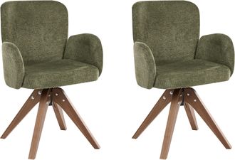 Beliani Conjunto De 2 Sillas De Comedor Giratorias Con Reposabrazos Patas De Madera Verde Jean