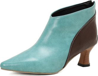 Generic Women Pointed Toe Ankle Boots Crocodile Texture Side Panel Pull On Design Slim Stiletto Mid Heel Non Slip Durable Comfortable Daily Shoes,Blue,7.5 UK