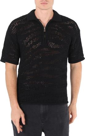 Roberto Cavalli Mens Black Zebra Knitted Cotton Polo Shirt, Size Medium