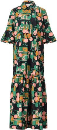 La DoubleJ Kleedjes, Dames, Veelkleurig, S, Retro Maxi Jurk met Flowy Ruffles