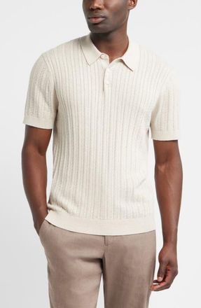 Nordstrom Cabled Cotton & Cashmere Polo Sweater in Ivory Sand Heather at Nordstrom, Size Xx-Large