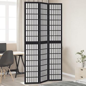 Berkfield Home Room Divider 3 Panels Black Solid Wood Paulownia