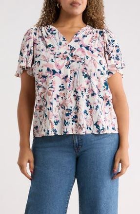 Renee C Flutter Sleeve Top in Pink at Nordstrom Rack, Size 1X