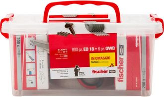 Fischer box 600 chiodi a percussione ed 18 + forbice e 60 mt bandella in tessuto