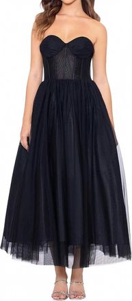 Betsy & Adam Mesh Skirt Lace Gown In Black