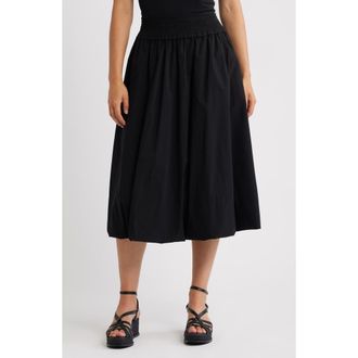 Wit & Wisdom Smocked Waist Bubble Hem Midi Skirt in Black at Nordstrom Rack, Size X-Large