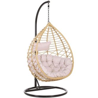Beliani Beliani - Silla Colgante De Rat&aacute;n Color Natural Con Marco De Metal Para Interior Y Exterior Cesta Arsita