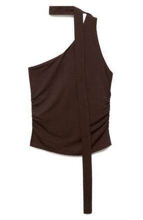 Mango Foulard One-Shoulder Top in Brown at Nordstrom Rack, Size Large