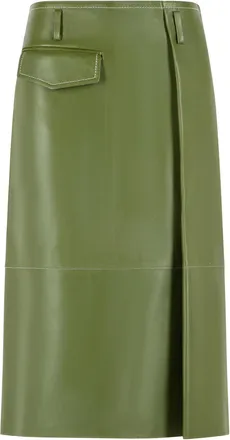 Marni midi-rok van groen nappaleer met asymmetrische zak