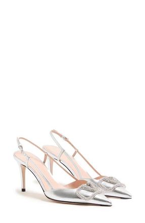 Valentino Garavani Crystal VLOGO Slingback Pump in Silver at Nordstrom, Size 6.5Us