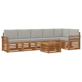 vidaXL Conjunto De Sof&aacute; Seccional Con Coj&iacute;n 7 Pcs Gris Natural Y Claro Vidaxl