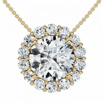 Pompeii3 Certified 3 1/2Ct Halo Diamond Pendant Lab Grown 14k Gold Womens Necklace