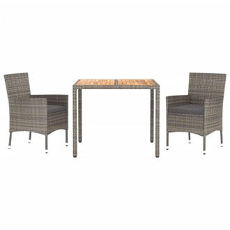 vidaXL Set Comedor De Jard&iacute;n 3 Piezas Con Cojines Rat&aacute;n Sint&eacute;tico Gris Vidaxl
