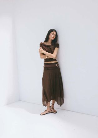 Mango Gonna chiffon asimmetrica marrone - Donna - XS - MANGO