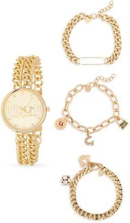 True Religion Double Link Crystal Bracelet Watch, 32.1mm & Assorted Bracelets Set in Gold at Nordstrom Rack