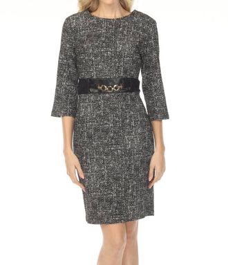 Joseph Ribkoff Faux Leather Detail Tweed Mini Dress In Black Off-White