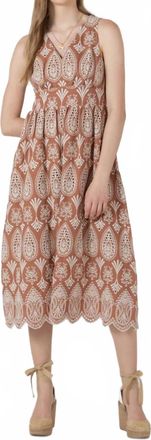 Dex Clothing V-Neck Sleeveless Dress In Sandy/beige Eyelet