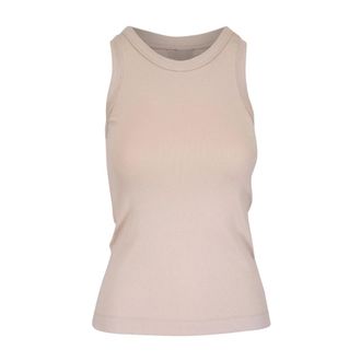 Brunello Cucinelli Tops, Dames, Beige, S, Katoen, Geribbelde Jersey Top