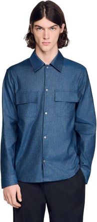 Sandro Denim-effect cotton and linen shirt in Blue Vintage - Denim at Nordstrom, Size Xx-Large